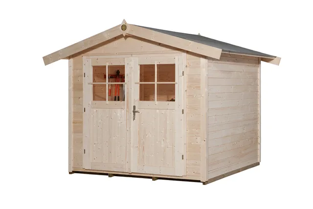 weka-gartenhaus-122-massivholz-gartenhaus-28-mm-wandbohlen-natur-vordach-20-cm-d image 1