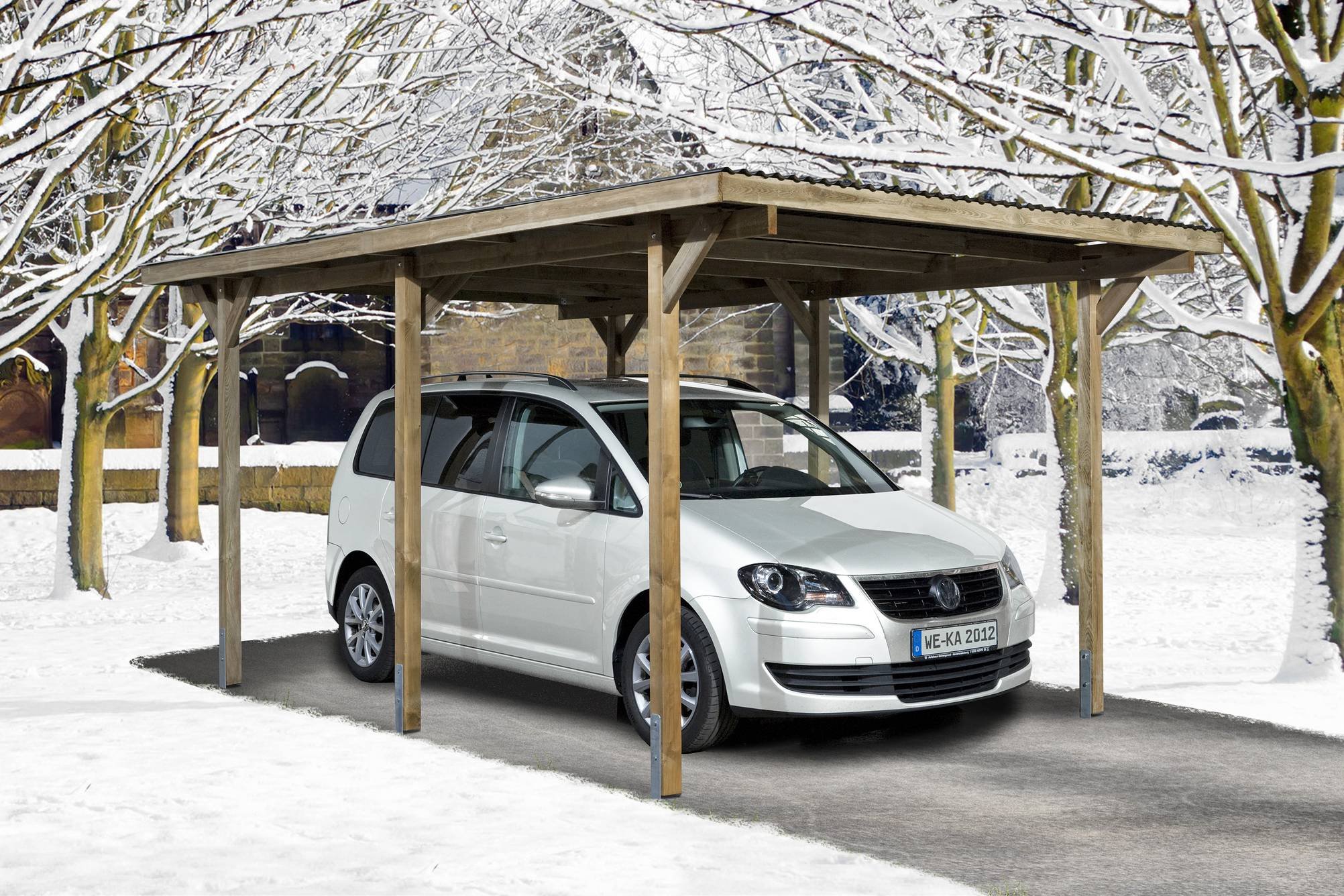 weka-einzelcarport-606-gr-1-kesseldruckimpr-gnierter-holz-carport-mit-pvc-wellda image 1